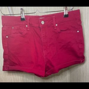 Red denim shorts